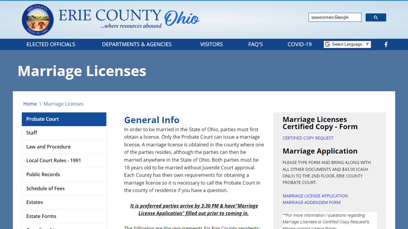 Marriage Licenses - Erie County, Ohio