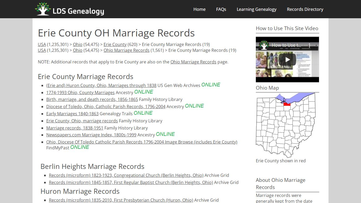 Erie County OH Marriage Records - LDS Genealogy